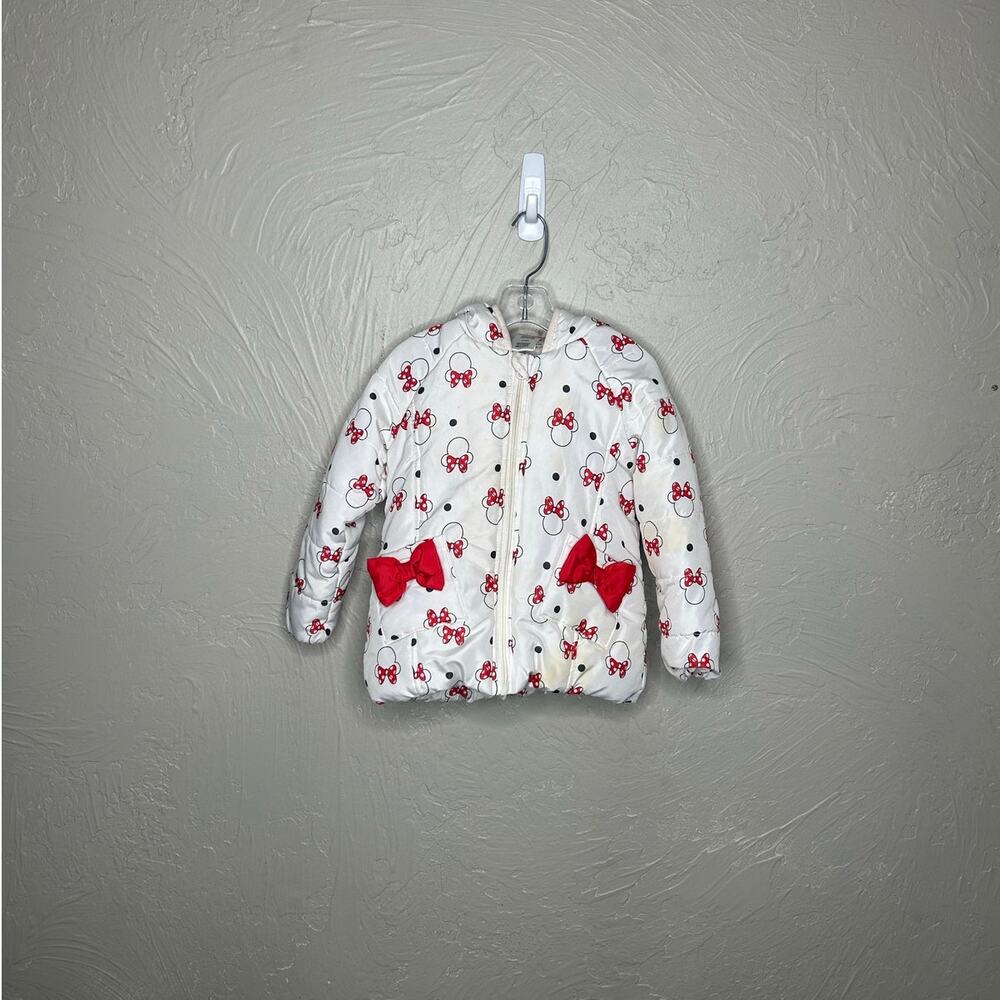 Disney Minnie Mouse 4T Puffer Jacket Bow Hooded Faux Fur